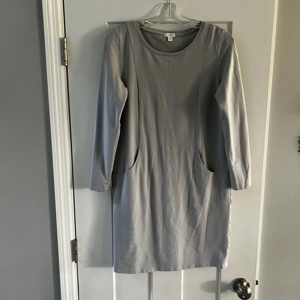 Pure Jill Women's XS‎ Gray Pima Cotton Modal Spandex Long Sleeve Pocket Dress